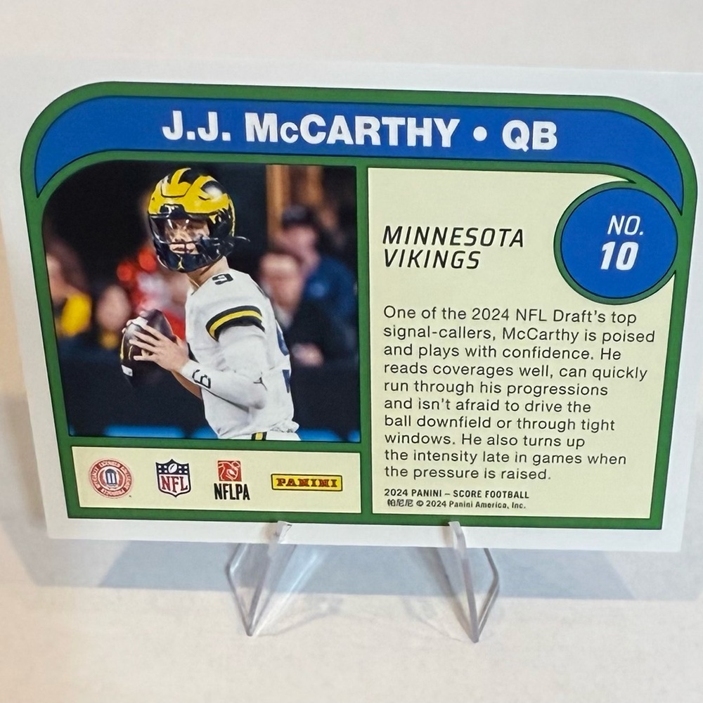 2024 Panini -Protential Score J.J. McCarthy Rookie Card # 10 - Picture 2 of 8